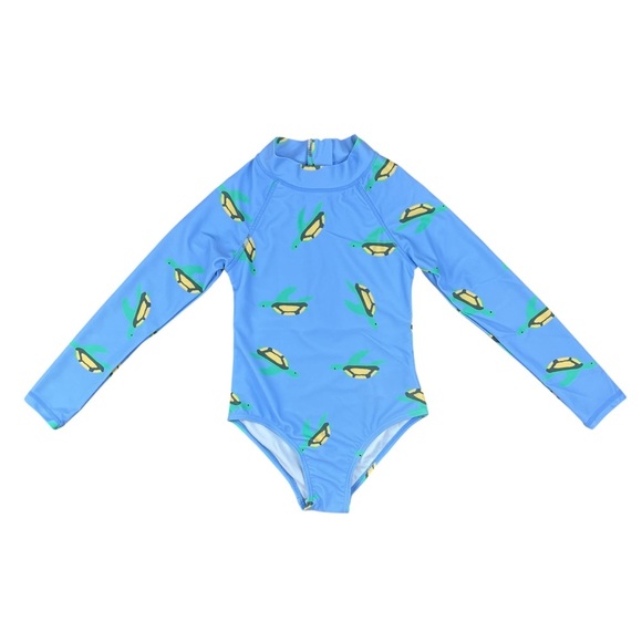 Cotton On Kids Girls Long Sleeve One Piece Swimsuit Turtle Print UPF 50+ Size 6 - Picture 1 of 4